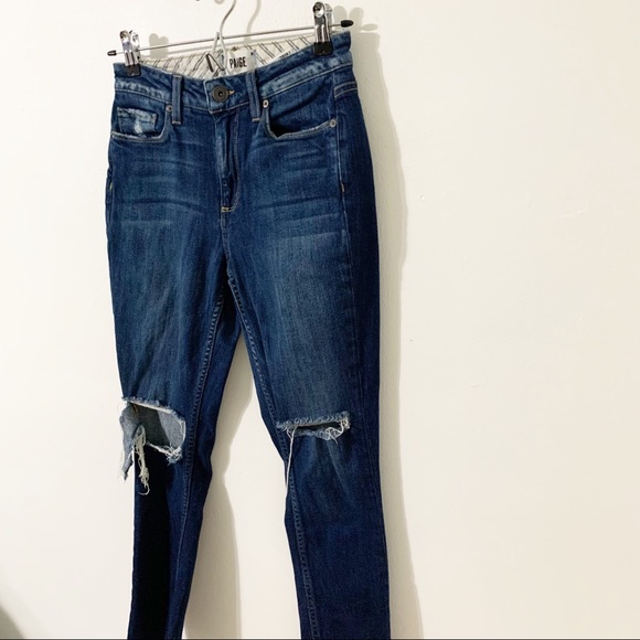 Paige Carter Slim Damen Destructed Dark Wash Cropped Skinny Jeans Size 24 - Picture 4 of 16